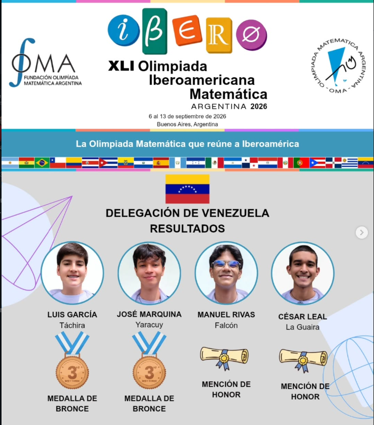 Venezuela brilla en la Olimpiada Iberoamericana de Matemática 2026 con cuatro reconocimientos